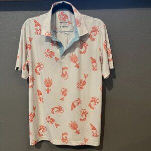 SWANNIES  CO KOI FISH MEN'S FINN PERFORMANCE POLO GOLF SHIRT - EUC - SIZE LARGE